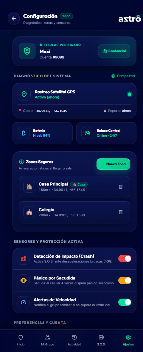 Zonas Seguras y Sensores Astro 360